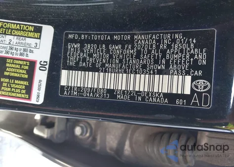 2014 Toyota Corolla S z USA, uszkodzony, nr VIN 2T1BURHE1EC103541